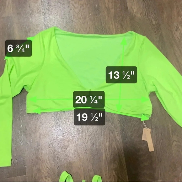 SKIMS 3 piece swim set Skirt Racerback top long sleeve top Neon Green Size 4X - Picture 9 of 16
